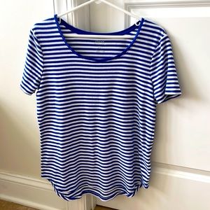 Chico’s size 2 (large) blue and white striped cotton short sleeve tee